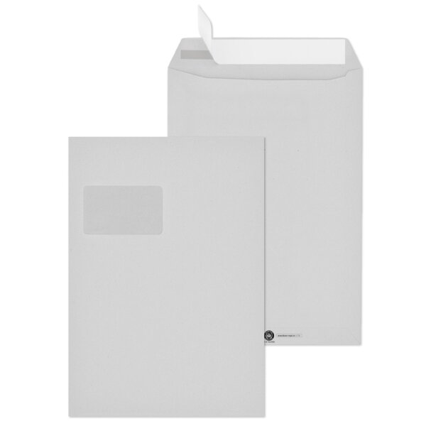Versandtasche C4, Recycling grau, mit Fenster