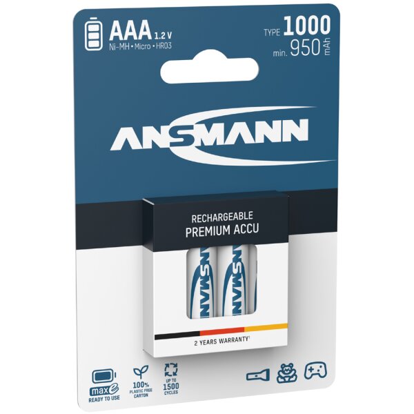 NiMH Akku Premium, Micro AAA, 1.000 mAh, 4er Blister