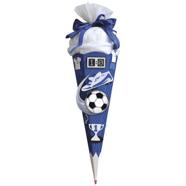 Schultüten-Bastelset "Soccer blau weiss", 6-eckig, 680mm