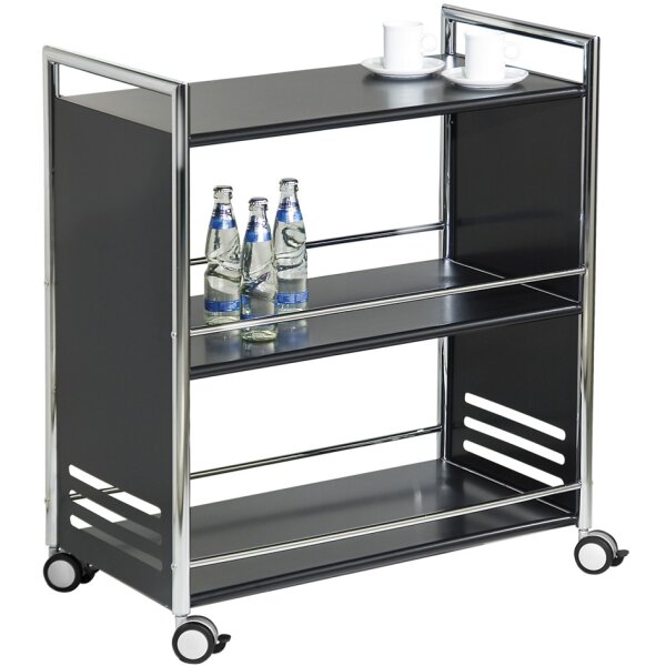 Servierwagen, aus Stahl, 3 Etagen, schwarz chrom