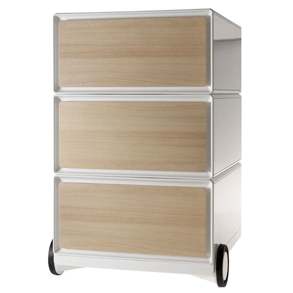 Rollcontainer "easyBox", 3 Schübe, weiss buche