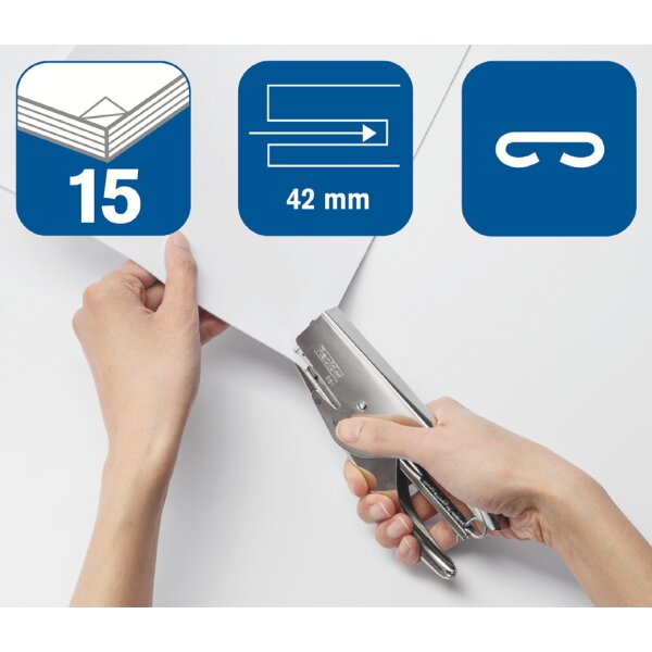 Heftzange Supreme S51, Heftleistung: 15 Blatt, silber