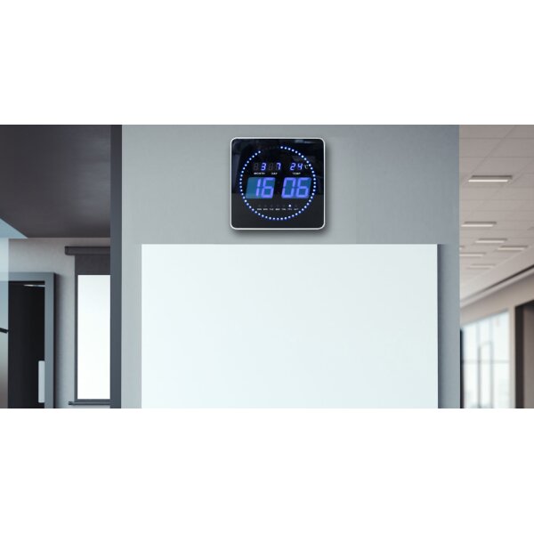 LED-Wanduhr FLO LED, mit Datum Temperatur, schwarz